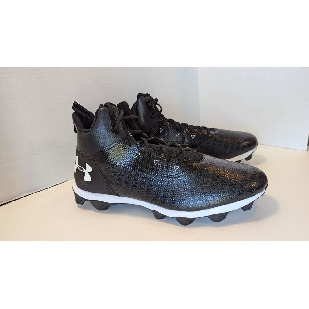 Under Armour Mens Hammer Mid RM 3021198-002 Black Football Cleats Shoes Sz 7.5